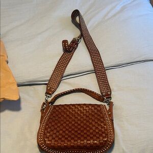 Brown Woven Leather Crossbody Bag